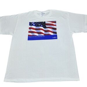 Vintage Y2K Patriotic United 9/11 American‎ Flag Bank One White T-Shirt Size XL
